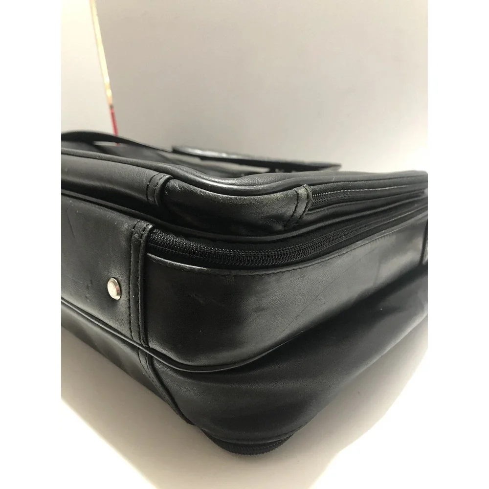 LEVENGER Black Leather Laptop Expandable Briefcase Silver NICKLE Hard Ware USA